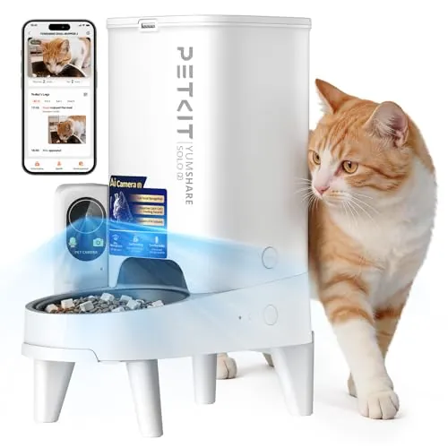 PETKIT Nuevo Comedero Gato Automatico con Cámara, Reconocimiento de Varios Gatos, 2.4G & 5GHz WiFi, 3L Dispensador Comida Gatos/Perros, 1080P HD, Función AI, App Control, Cuenco de Acero Inoxidable