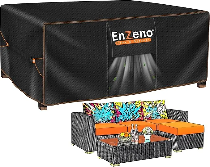 Enzeno Funda Mesa Exterior Impermeable,Fundas Muebles Exterior Impermeable 200x160x74cm,Funda Conjunto Jardin Aplicable a Mesa y Sillas,Anti Viento, Anti UV