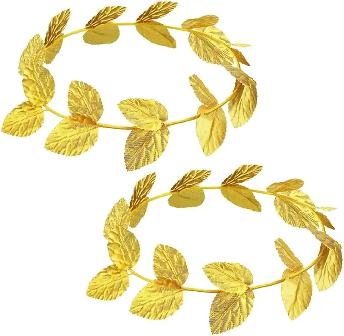 2 Piezas Diademas Accesorios, Corona de Hojas de Oro Romana, Guirnalda de Laurel Griega, Tocado para Mujeres y Hombres, Ideal para Navidad y Fiestas Temáticas (Oro)