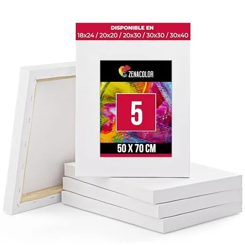 Zenacolor - Set de 5 Lienzos para Pintar 50x70cm - 100% Algodón sin Ácidos