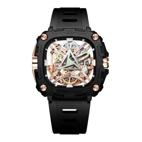 CIGA Design Reloj mecánico automático – Serie X Eye of Horus Reloj de Pulsera para Hombre, Estilo Esqueleto, Caja biocerámica con Correas de Silicona, Oro Rosa, Moderno