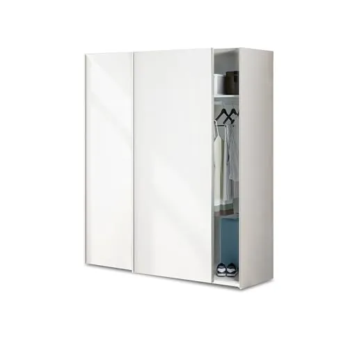 duehome | Armario de 2 Puertas Correderas, Barra de Colgar y Estantes, Armario para Dormitorio, Modelo Unix, Acabado en Blanco Artik, Medidas: 150 cm (Largo) x 200 cm (Alto) x 60 cm (Fondo)