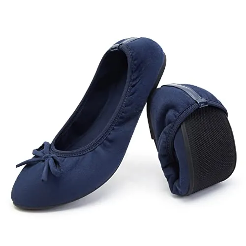 Greatonu Bailarinas Azul Plana con la Suela Plegada Diseña Clásica Moda para Fiesta Punta Cerrada para Mujer Talla 40