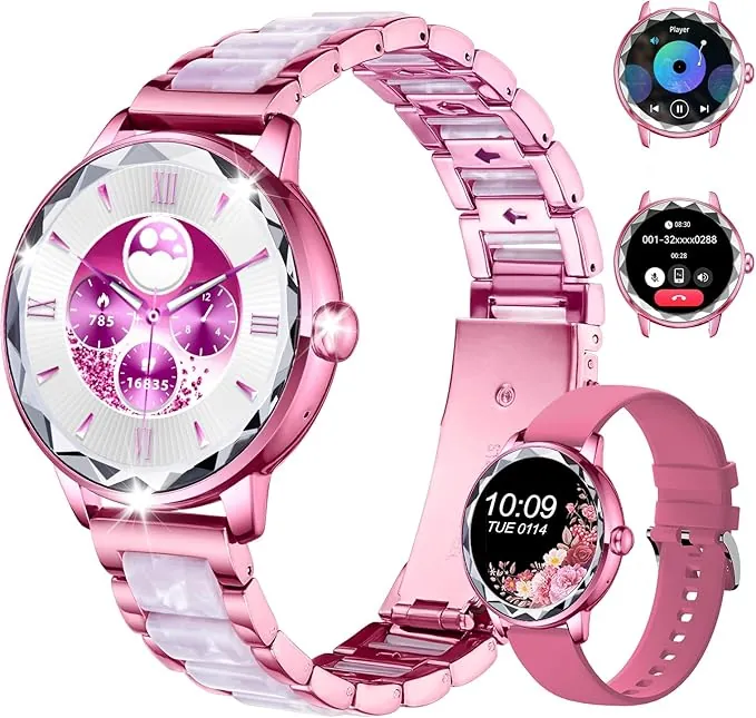 Smartwatch Mujer, 1.2" Reloj Inteligente Mujer con Llamadas Bluetooth y Whatsapp Notificación, 100+ Deportivos Modos Smart Watch con Monitor Sueño, Smartwatch Impermeable para Android iOS