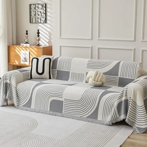 WEYOND Funda de Sofá 3 Plazas, Cubre Sofá, Sofa Cover, 230 x 340 cm, Gris | Antideslizante y Antimanchas, Boho, Protector de Sofá para Gatos y Perros, Manta Multiusos para Sofás de 1/2/3/4 Plazas