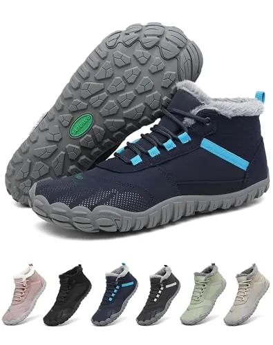 SAGUARO Barefoot Escarpines Hombre de Invierno Antideslizante Mujer Botas de Nieve Piel zapatos de interior y exterior, Azul Oscuro 41