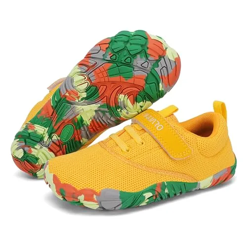 SAGUARO Barefoot Niños Zapatillas de Trail Running Niña Niño Minimalistas Zapatos de Deporte Blanditos Cómodos Calzado Descalzos para Exterior Interior, Amarillo, 32 EU