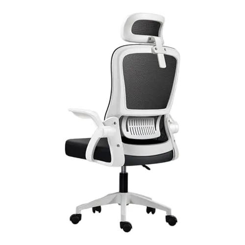 Silla de Oficina, para Gaming, Escritorio Ergonómica con Reposacabezas, Ajustable y con Soporte Lumbar | Respaldo de Malla Transpirable | Reposabrazos Abatibles de 90° | Giratoria 360° (Blanco)
