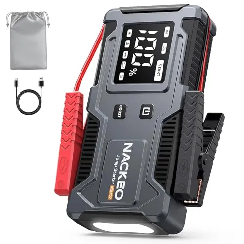 Arrancador de Coches 8000A, Arrancador de Baterías de Coches 12V (para 9.0L de Gasolina o 7.0L de Diésel) Jump Starter con Cables Integrados, Linter