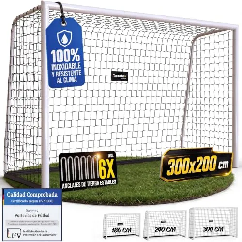 Racetex porterias de Futbol para niños Grande ENORMEMENTE Robusto 300x200 | Porteria futbol niños con marco frontal de acero resistente -porteria futbol grande