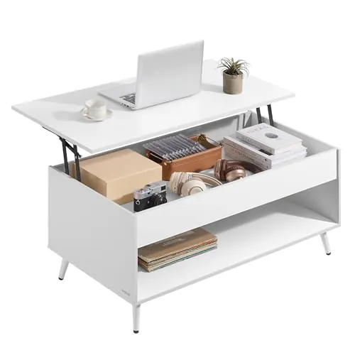 VASAGLE Mesa de Centro con Tablero Elevable, Compartimento Oculto