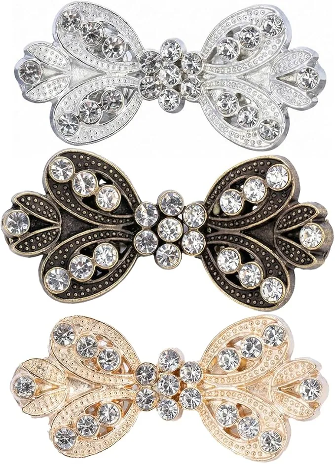 3 Piezas Broche Cierre Clip, Retro Broches Hebillas de Capa, Clip de Cárdigan de Metal, Clips de Chal de Suéter Vintage, Antigua Clips para Cuello y Camisas Bufandas Vestidos Capas