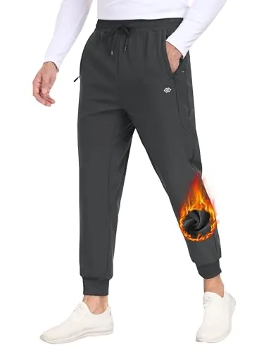 MoFiz Pantalón de Chándal Hombre Jogger Pantalones Deportivos de Forro Polar Cálido Invierno Cargo Pantalón con Puños Multi-Bolsillos con Cremallera A01-Gris Oscuro EU M