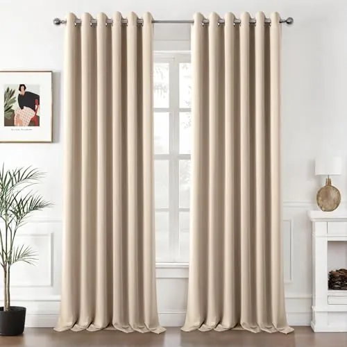 MIULEE Cortinas Opacas Termicas Ojales Salon Dormitorio 2Pz 200x260cm Beige