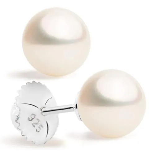 Pendientes para Bebés y Niñas de Perlas Blancas Redondas con Tuerca Especial de Tornillo SECRET & YOU - Disponibles en Oro de 18 Kilates o en Plata de ley de 925 milésimas