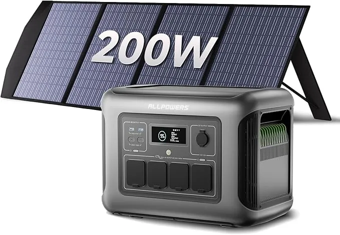ALLPOWERS R1500 LITE generador solar portatil 1600W (pico 3200W)/1056Wh Batería LiFePo4,MPPT 650W max,SAI<15ms,Carga Solar/Red/Coche,para Hogar Emergencias Exteriores (R1500 LITE+SP033-200W)