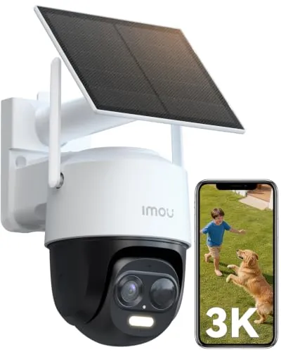 Imou 5MP Cámara Vigilancia WiFi Exterior Solar, Cámara Sin Cable de Batería Duración de 365 Días de 5000mAh, Visión Nocturna en Color, Detección de Humana, IP65, Incluye Panel Solar