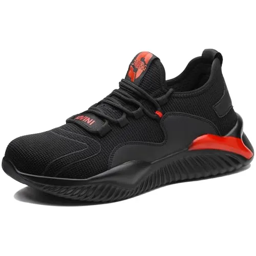Zapatos de Seguridad para Hombre Ligeros Zapatillas Trabajo Seguridad Mujer Calzado de Seguridad Transpirable Botas de Seguridad Botas de Trabajo Negro Rojo 39EU