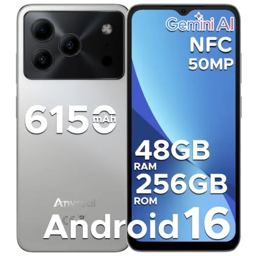 Note56 Plus Andriod 16 Telefono Movil, 48GB+256GB/2TB Smartphone Octa Core 6.56" HD+ 90Hz Móvil, Batería 6150mAh, 50MP+8MP, Teléfono Móvil 8.5mm, Dual SIM 4G/ GPS/NFC/Huella Dactilar/Face ID