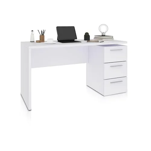 duehome | Mesa de Despacho 3 Cajones, Escritorio, Modelo Sasha, Acabado en Color Blanco Artik, Medidas: 138 (Ancho) x 60 cm (Fondo) x 74 (Alto)