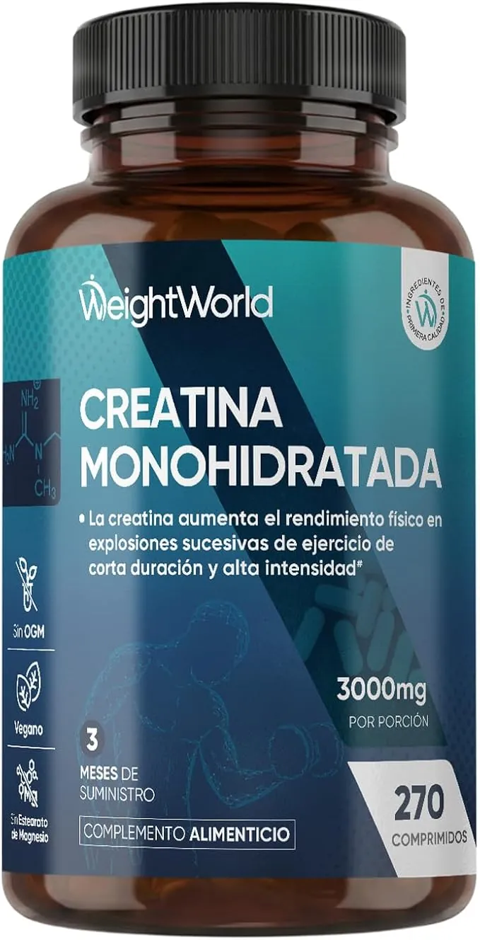 Creatina Monohidratada 3000mg, 270 Comprimidos, 3 Meses de Suministro - Suplemento Deportivo Apto para Veganos, 3 Comprimidos al Día, Sin OGM ni Estearato de Magnesio