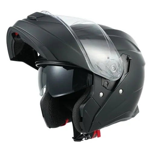 MY Casco Moto Modular 935, Homologado ECE 22.06 con Viseras Dobles para Hombre y Mujer (Negro Mate, S)