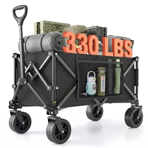 Morpilot Plegable 220L / 150 kg, Ruedas Todoterreno para Playa y Césped, Asa Ajustable, Fácil de Plegar, Cabe en Maletero, Carro para Camping, Compras y Jardín, Negro