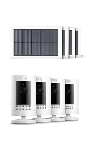 Ring Cámara exterior solar (Stick Up Cam) | Cámara de vigilancia wifi HD para tu domicilio con comunicación bidireccional, instalación fácil | 30 días gratis de Ring Home | 4 Cámaras