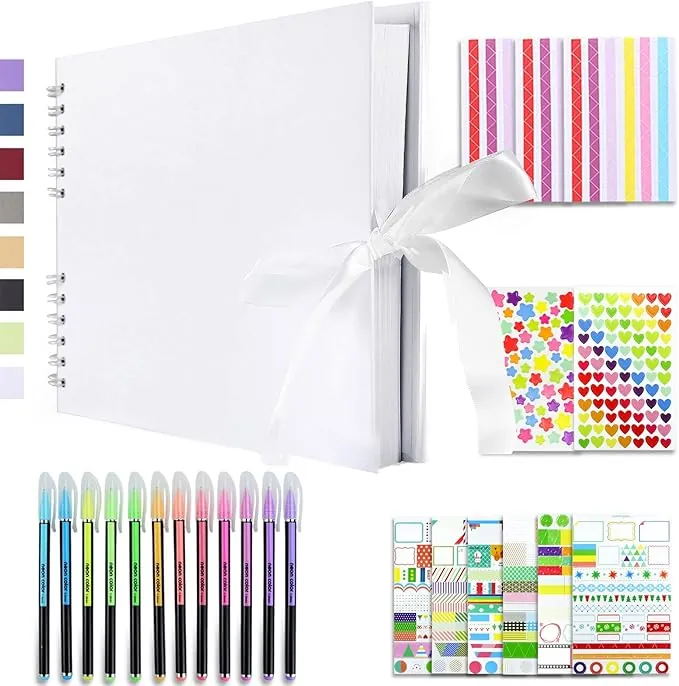 Vienrose Álbum de Fotos Scrapbook 10x15 cm Álbum de Recortes para Pegar y Escribir 80 Negra Páginas Espiral DIY Regalos de Boda Aniversario Bebé Cumpleanos Familiares Navidad, 28,5x21cm, Blanco