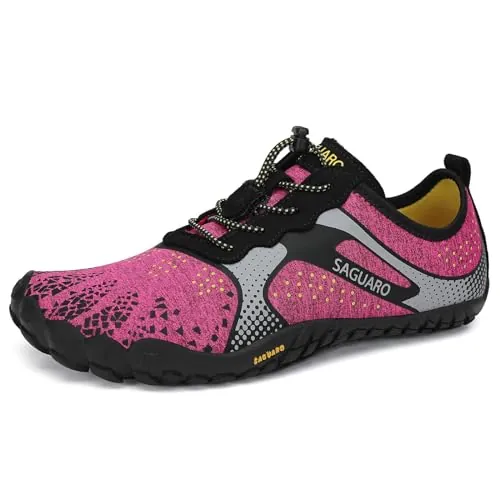SAGUARO Barefoot Mujer Zapatillas Minimalistas de Trail Running Antideslizante Calzado Barefoot para Zero Drop Soles Rosa Roja,Gr.39