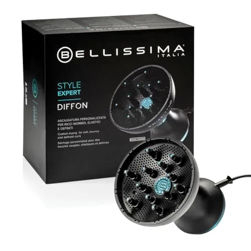 Bellissima Style Expert Diffon, Difusor de Aire Caliente XL Profesional para Cabello Rizado, Tecnología Iónica Anti-Encrespamiento, 2 Velocidades, 3 Temperaturas, Cable de 3 m, Secado Delicado