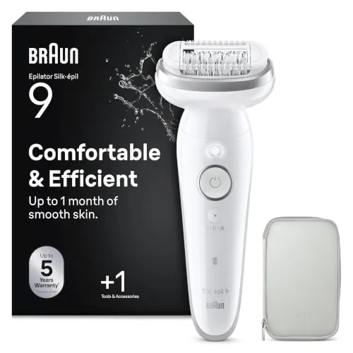 Braun Silk·épil 9 Depiladora Eléctrica Mujer, 9-011, Blanca/Plateada