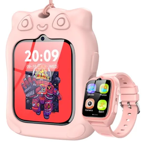 Blackview Smartwatch Niños con Modo Deportivo, Linterna, Modo Aprendizaje, Audiolibros, 1.75”Reloj Inteligente Niño con 20 Esferas, 30 Juegos, Cámara, Calculadora, Despertador, NO GPS, NO SIM, Rosa