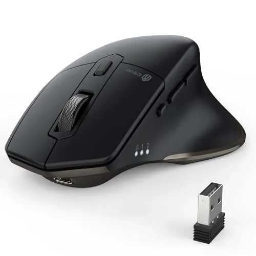 iClever Ratón Bluetooth, Modo Dual: Bluetooth + 2.4G inalámbrico. Ratón silencioso, Recargable, utilizable hasta en 3 Dispositivos y óptico. 7 Botones con 5 dpi Ajustables