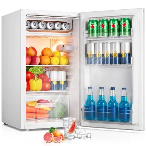 FOHERE Frigorífico con Congelador 90L, Nevera Pequeña Compacta, 7 Temperatura Regulable, 84kWh/año, Eficiencia Energética E, Silencioso, Ideal para Dormitorio, Oficina, Cocina, Caravana y Camping