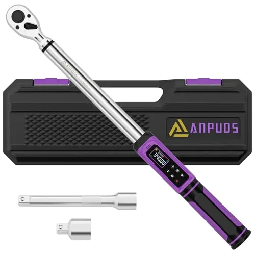 ANPUDS Llave Dinamométrica Digital 1/2", 5.1-340 Nm, Precisión ±1% | Llaves Dinamométricas Adaptador con Vibraciones, Zumbador e Indicador LED, para Coche, Camión, Moto