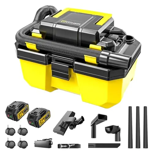 Aspiradora InaláMbrica Para SóLidos Y LíQuidos, Motor Sin Escobillas De 3000 W, 2 BateríAs De 4,0 Ah, Aspiradora De Taller 3 En 1 Con Filtro Hepa, Bandolera, 4 Ruedas Y Portacomplementos, PortáTil Par