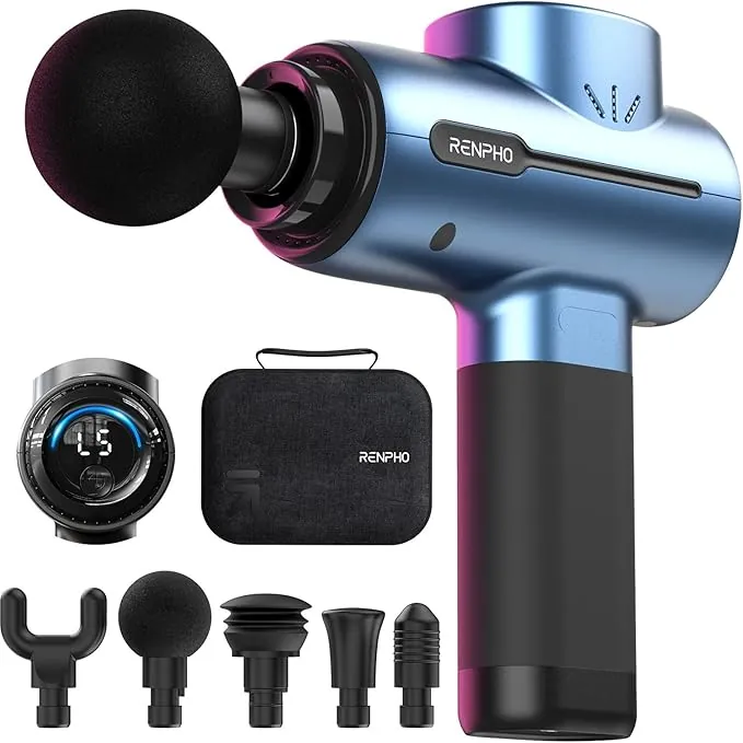Pistola de Masaje Muscular, RENPHO Massage Gun Pistola Masajeador Muscular Deep Tissue, Silencioso Massage Gun Profesional y Carga Tipo-C, para Relajación de Masaje Muscular, Azul