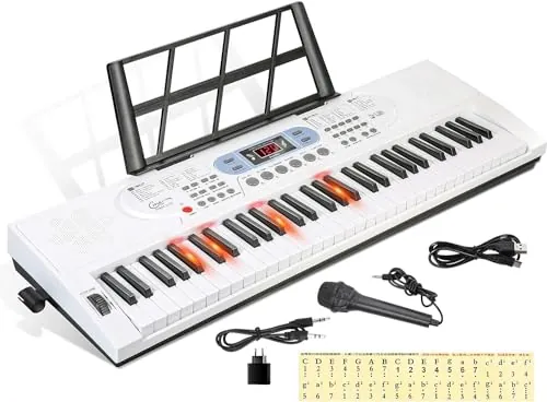 Hricane Teclado de piano de 61 teclas con micrófono, notas de piano, atril electrónico, regalo para principiantes jóvenes adulto hombre mujeres