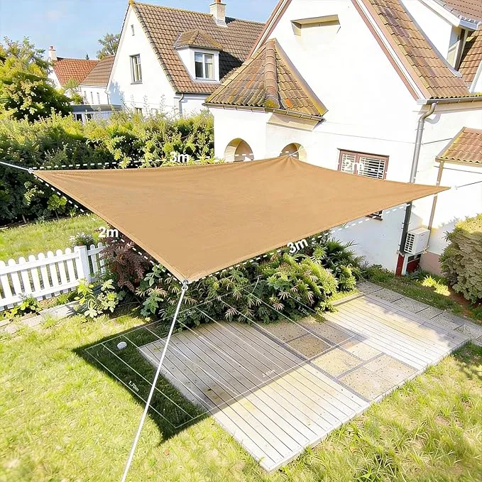 HAIKUS Toldo Vela Rectangular 2x3 m, Vela de Sombra 3x2 m HDPE, Transpirable, Resistente, 98% Protección Rayos UV para Exterior, Jardín, Terrazas (Arena)