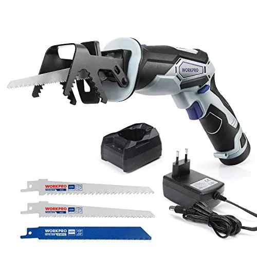 WORKPRO Sierra Sable Inalámbrica 12V, Batería 2000mAh con 3 Hojas