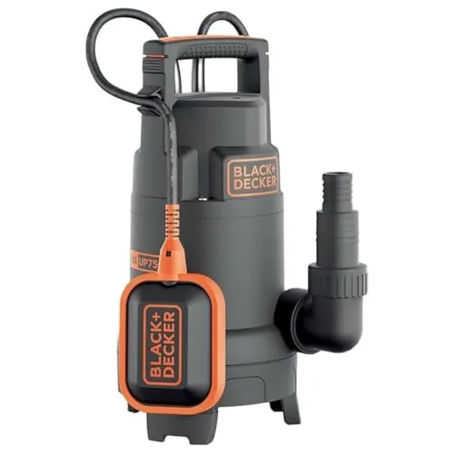 BLACK+DECKER Bomba Sumergible BXUP750PTE para Aguas Limpias y Sucias (750 W, Caudal max. 13.000 l/h, Prevalencia max. 8 m) Negro