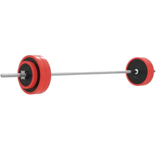 SPORTNOW Barra de Pesas 30 kg con Mancuernas 1 Barra 170x26x26 cm Rojo