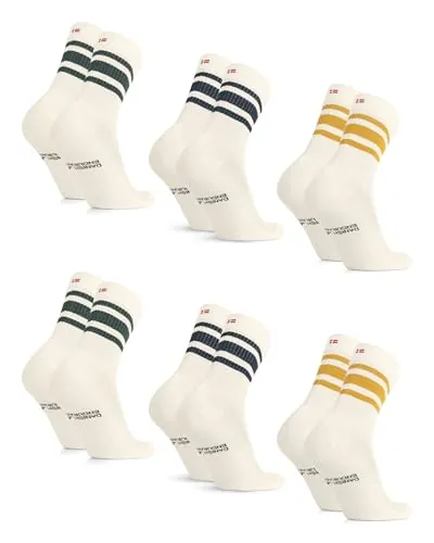 DANISH ENDURANCE Calcetines Deporte Tenis Unisex, 3 o 6 Pack, Multicolor (2xBlanco Roto/Verde Oscuro, 2xBlanco Roto/Azul Marino, 2xBlanco Roto/Mostaza), 43-47