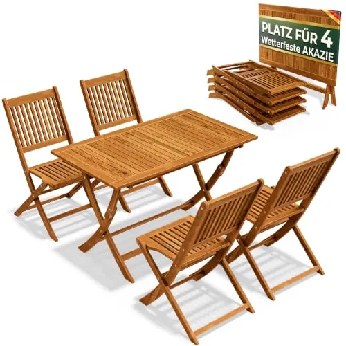 CASARIA Juego Comedor Exterior Plegable Madera Acacia 5 Piezas