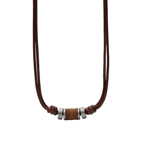 Fossil, Collar de cuero y acero inoxidable, para Hombre