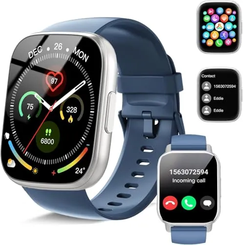 Reloj Inteligente Mujer Hombre, 1.95" HD Smartwatch con Llamadas Bluetooth, 110+ Modos Deportivos, Smart Watch con Pulsómetro/Monitor de Sueño/Podómetro, IP68 Pulsera Actividad para Android iOS, Azul