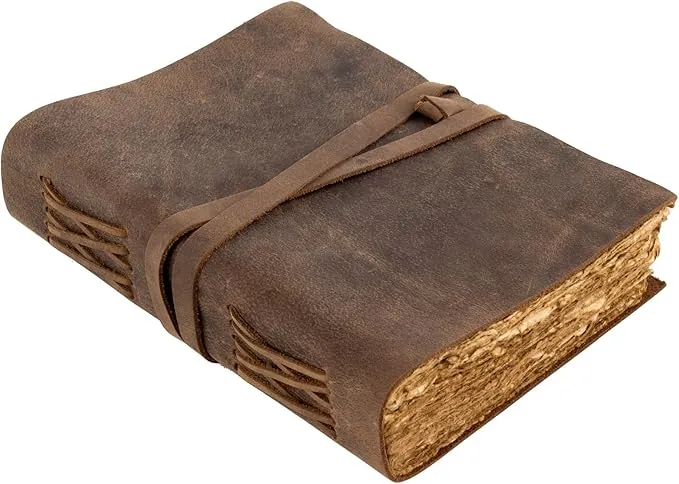 moonster® Cuaderno Cuero, 240 Páginas de Papel de Algodón sin Madera con Bordes Irregulares – Cuaderno de Notas – Diario Vintage Hecho a Mano – Diario Personal Estilo Antiguo 20x15cm
