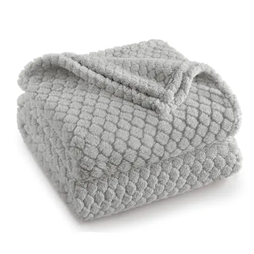 Exclusivo Mezcla Manta Polar Suave, 230 × 270 cm, Jacquard Geométrica | Doble Cara Lisa, Ligera, Aire Libre, Lavable a Máquina, Múltiples Usos, Toda Estación, Gris Claro