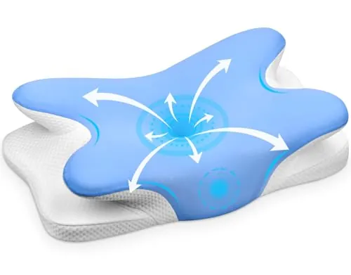 Ehomfory Almohada Cervicales y Cuello，Almohada Viscoelástica, 2 en 1 Almohada Cervical Ergonómica para Dormir de Lado, Boca Arriba y Boca Abajo